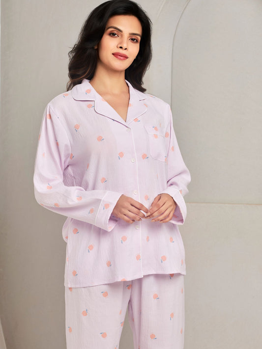 Lilac Cotton Shirt and Pant Comfortable Sleepwear Set
