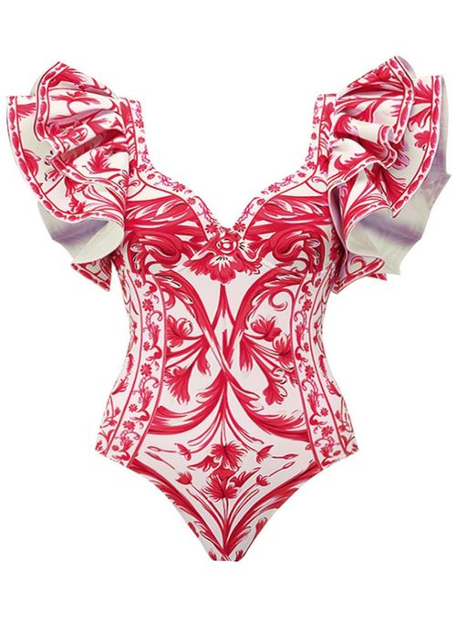Red Printed One Piece Swimsuit