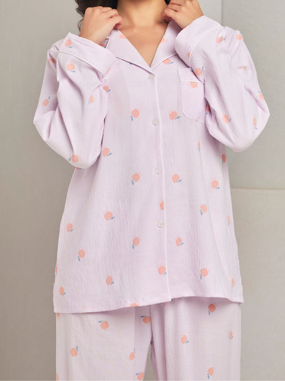 Lilac Cotton Shirt and Pant Comfortable Sleepwear Set