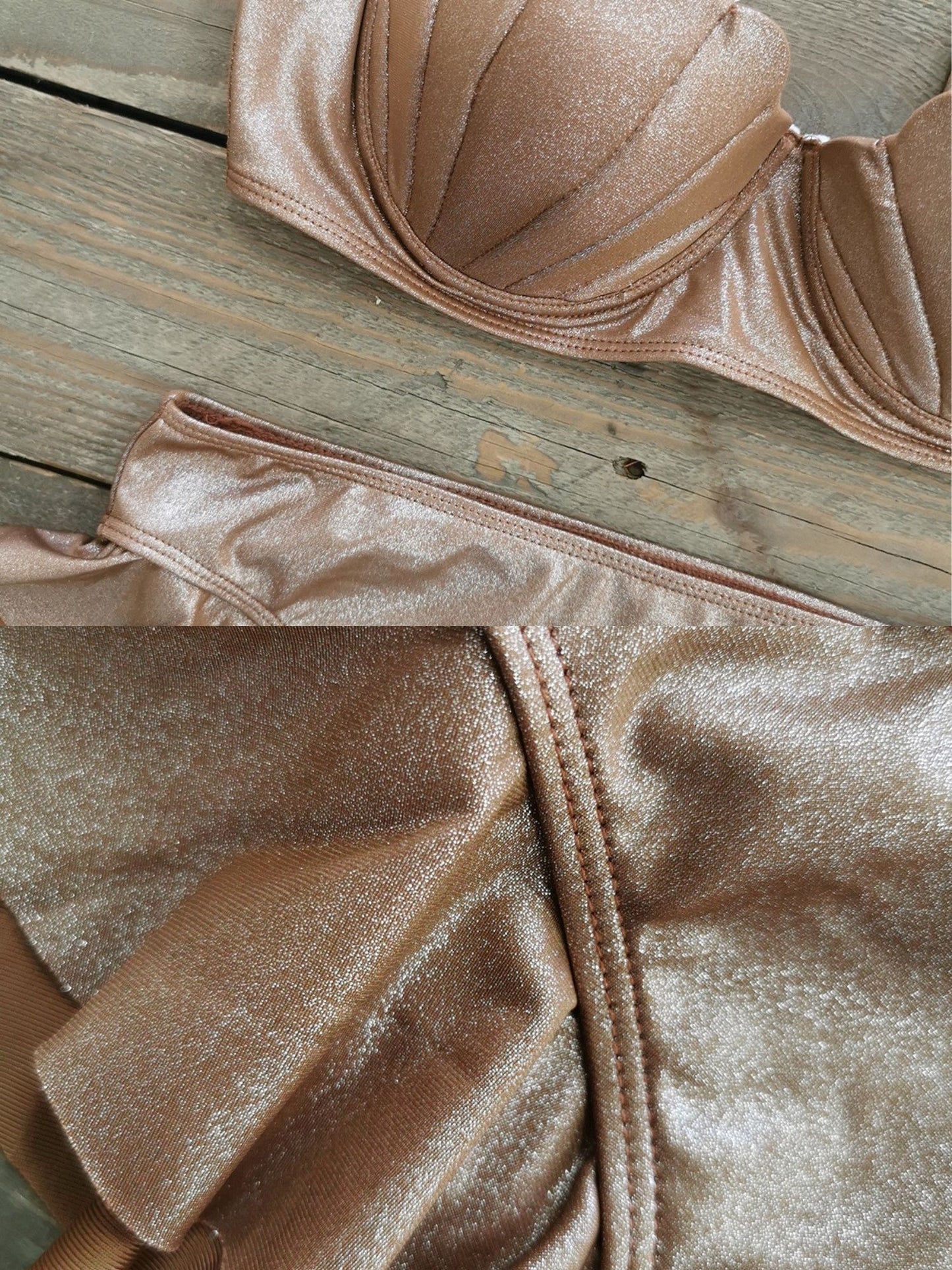 Brown Strappy Top and Ruffled Bikini Bottom