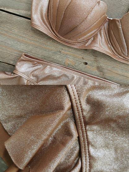 Brown Strappy Top and Ruffled Bikini Bottom
