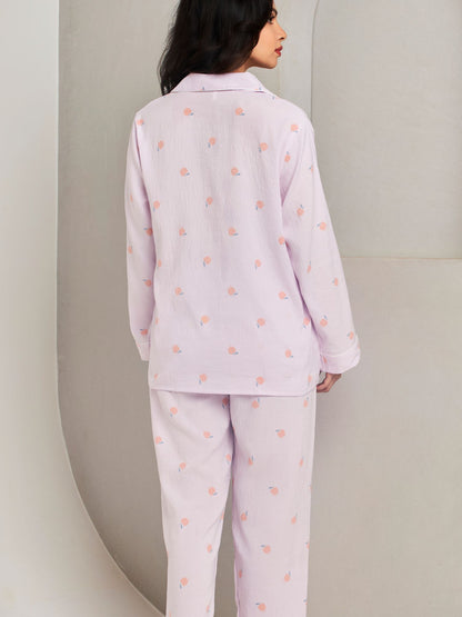 Lilac Cotton Shirt and Pant Comfortable Sleepwear Set