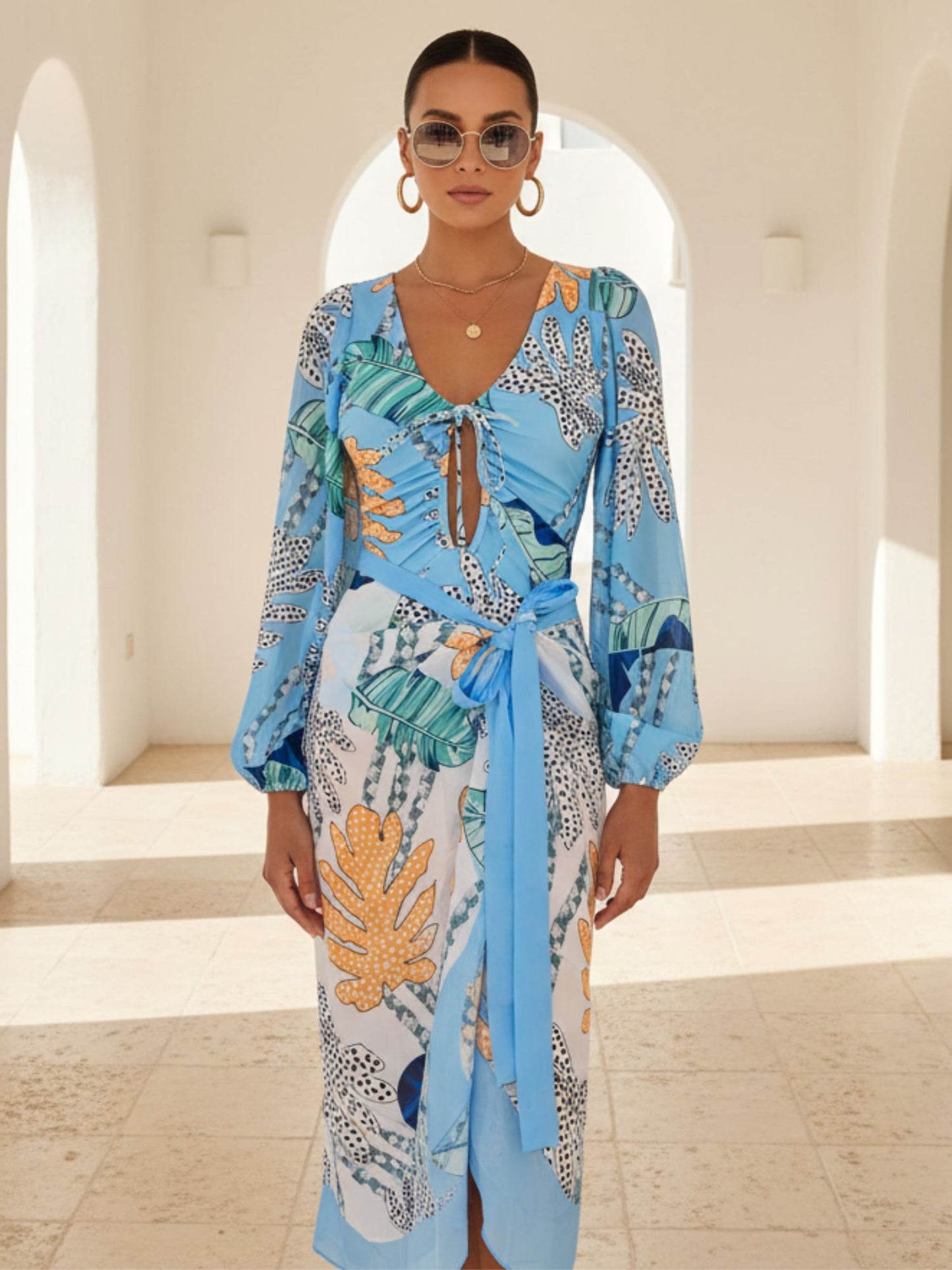 Tropical Breeze Blue One Piece Swimsuit And Cover-Up