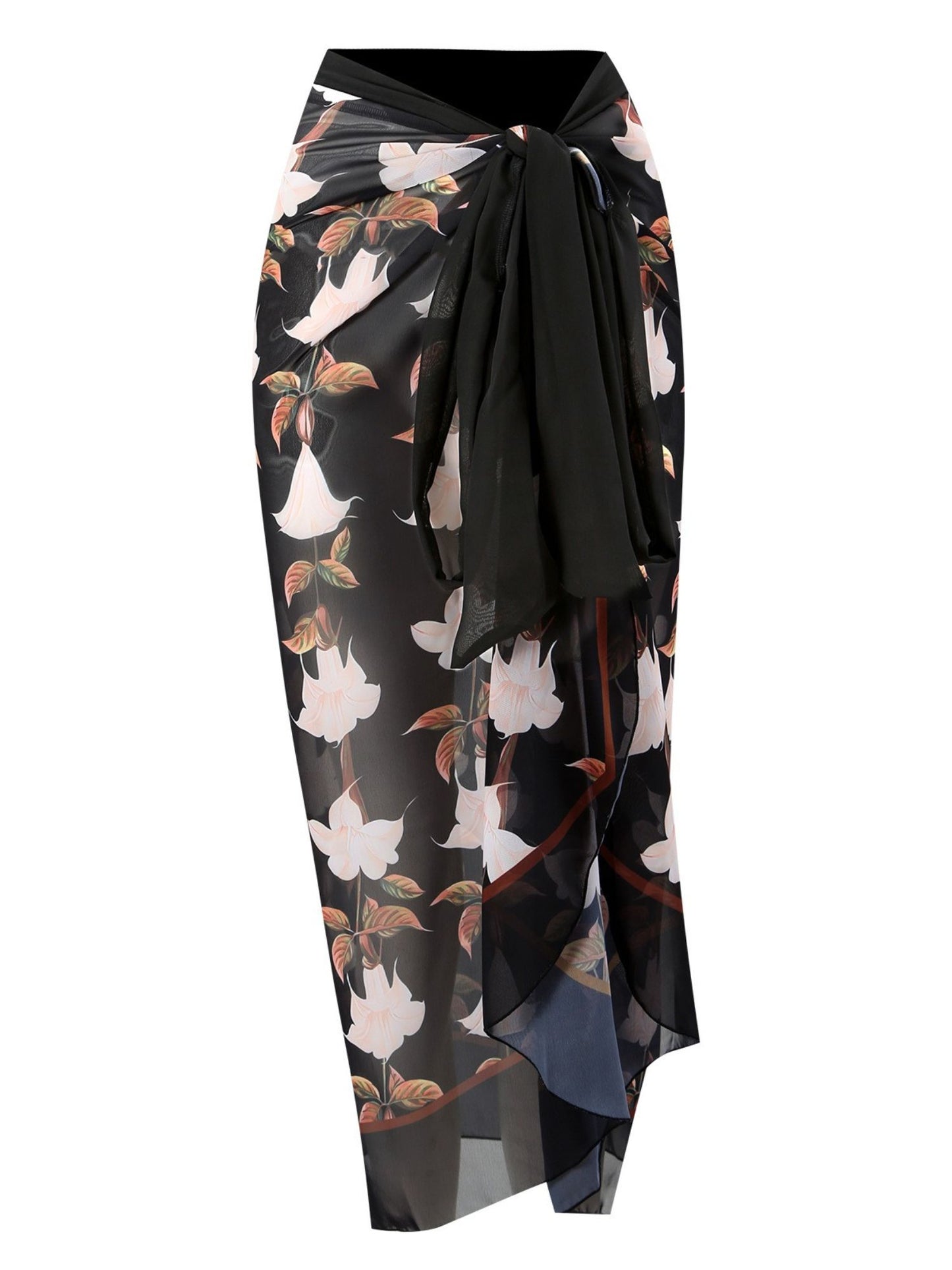 Black Floral Print Beach Cover-Up