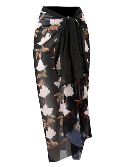 Black Floral Print Beach Cover-Up