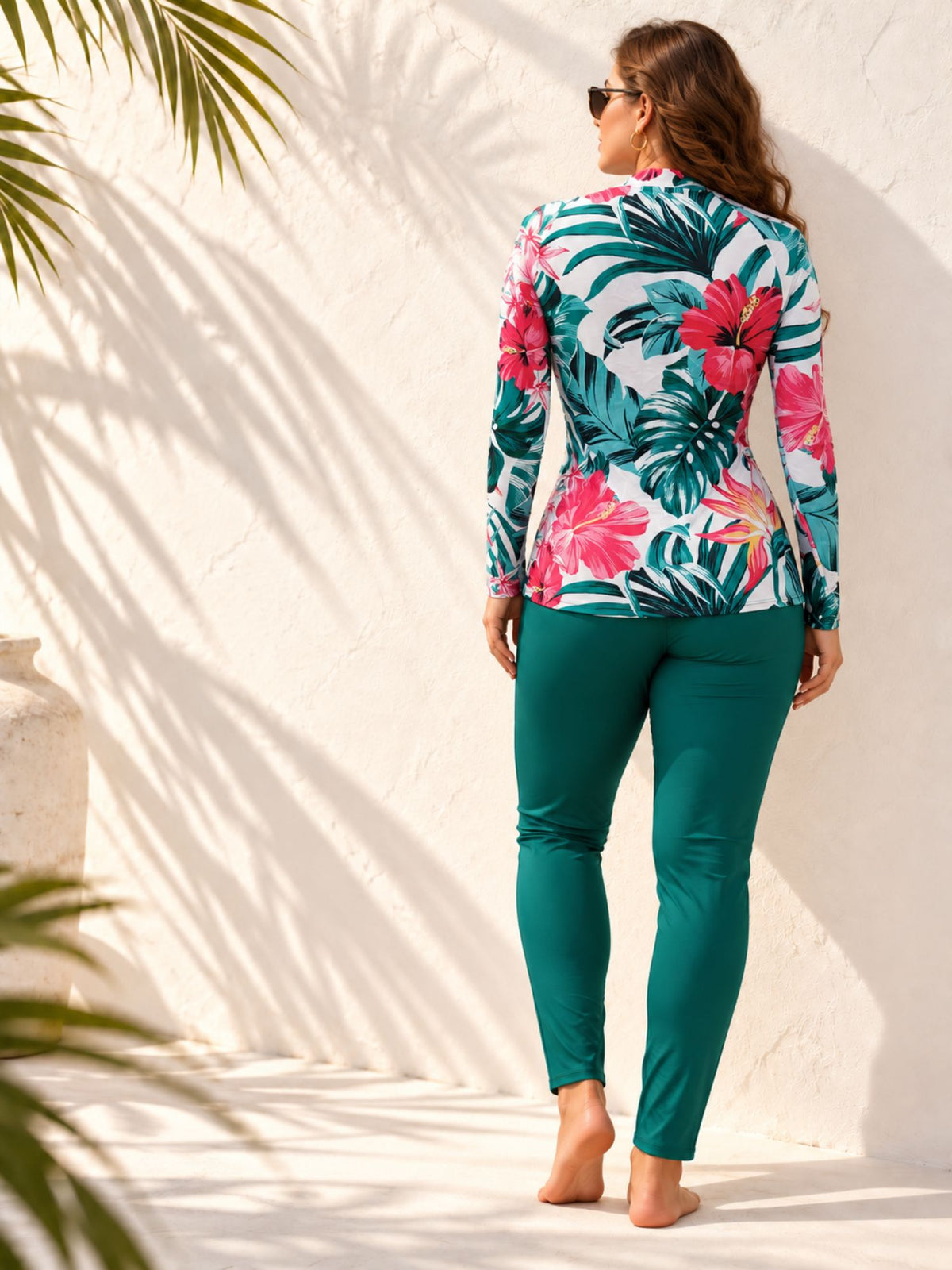 Tropical Print Padded 3-Piece Set Plus Size Swimwear