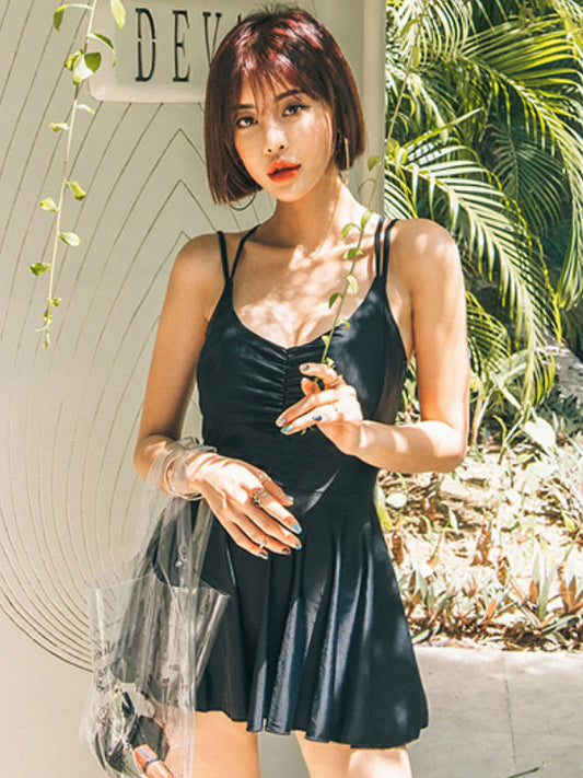 Midnight Elegance Ruched Swim Dress