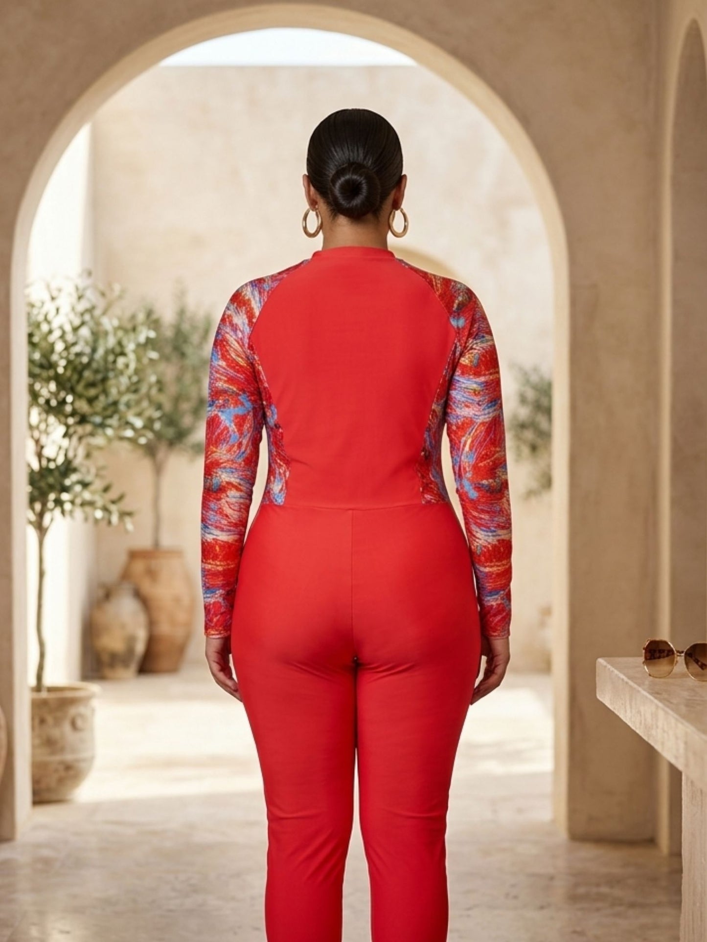 Coral Sunset Zip-Front Long-Sleeve Rashguard Swimsuit Set