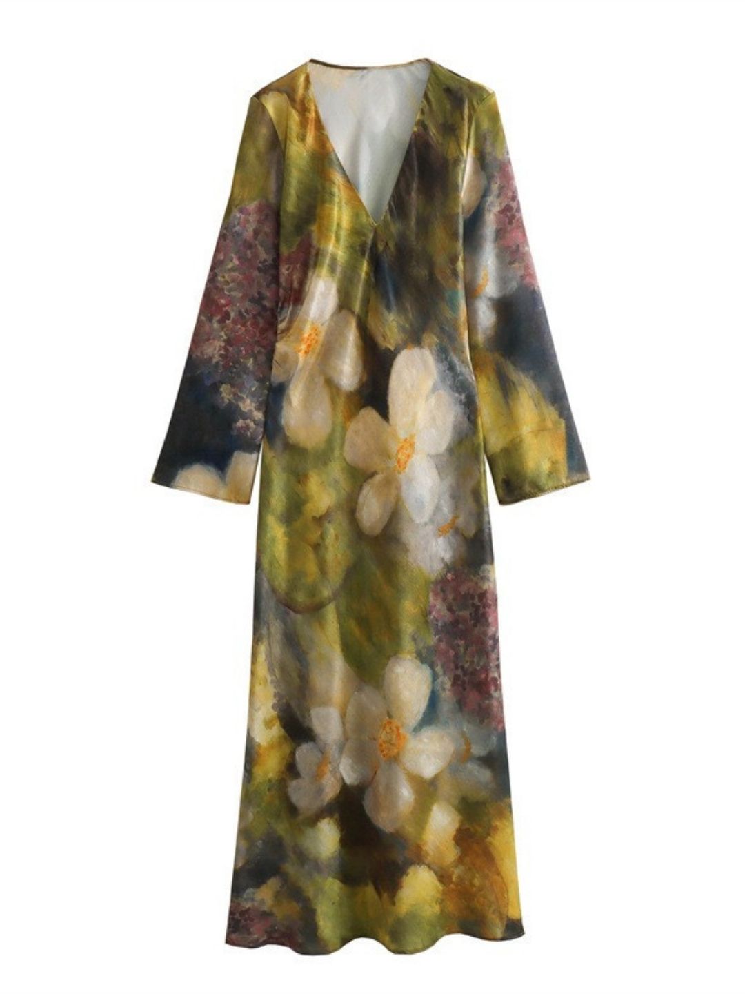 Multi Floral Long V-Neck Dress