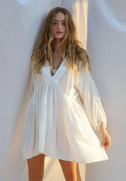 White V-Neck Mini Dress