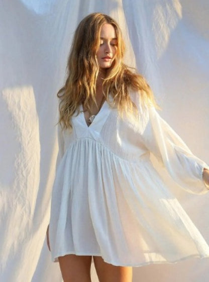 White V-Neck Mini Dress