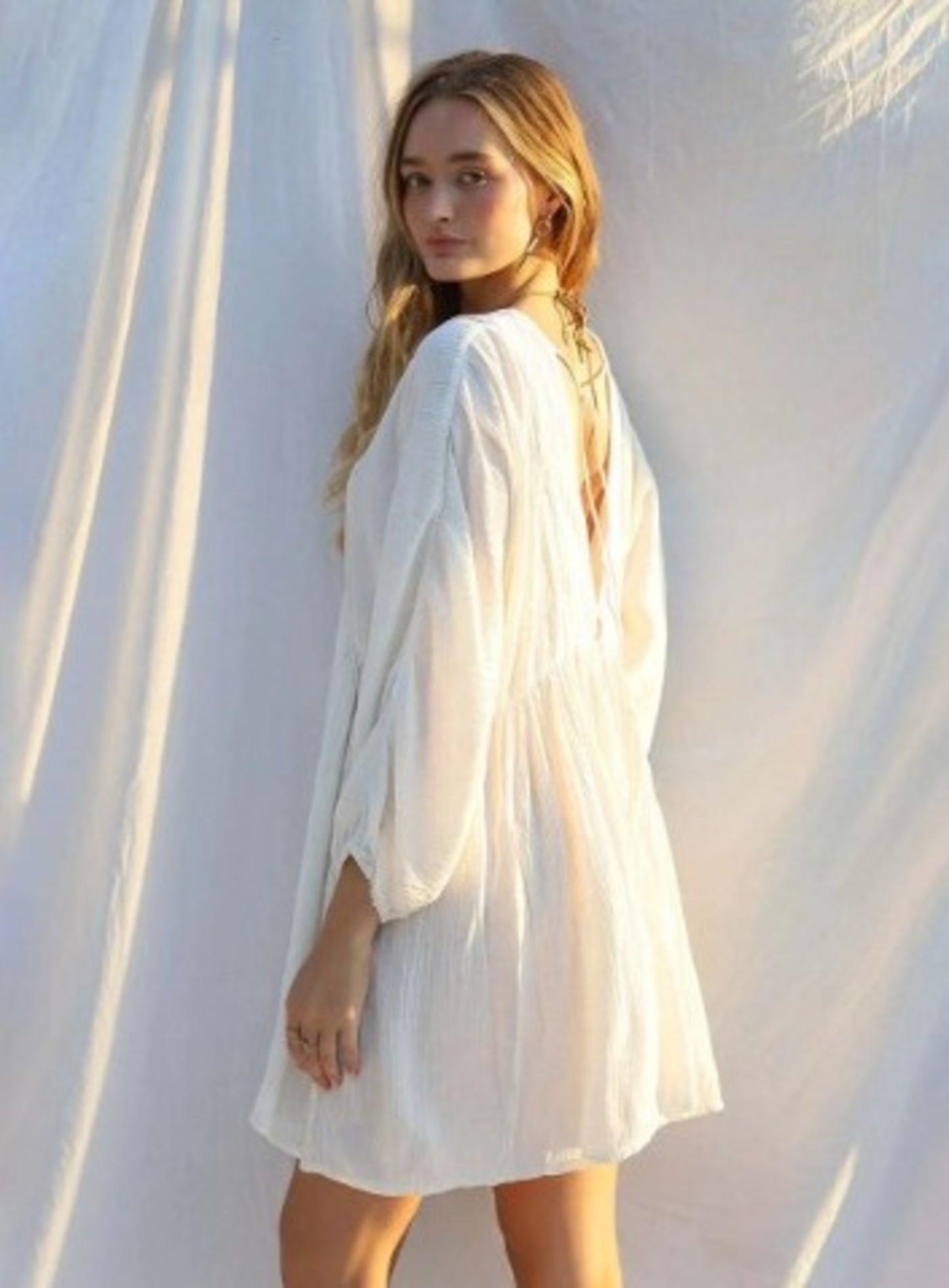 White V-Neck Mini Dress
