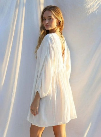 White V-Neck Mini Dress