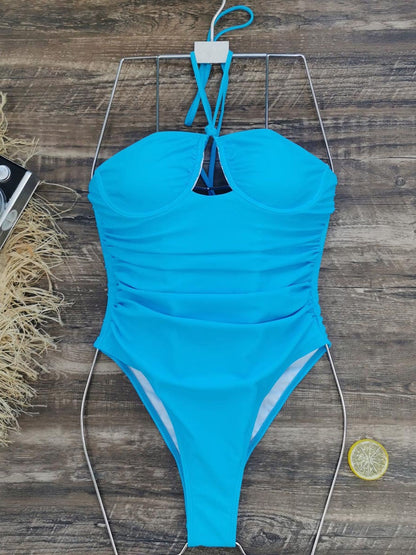 Aqua Sky Cross-Halter One-Piece Swimsuit