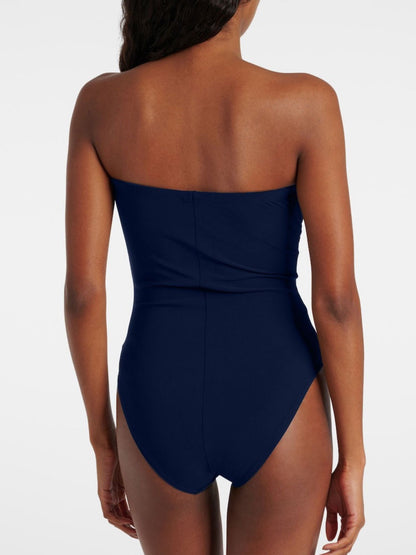 Petal Bloom Navy Strapless Swimsuit & Sarong Set
