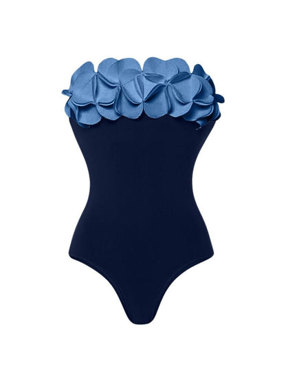 Petal Bloom Navy Strapless Swimsuit & Sarong Set