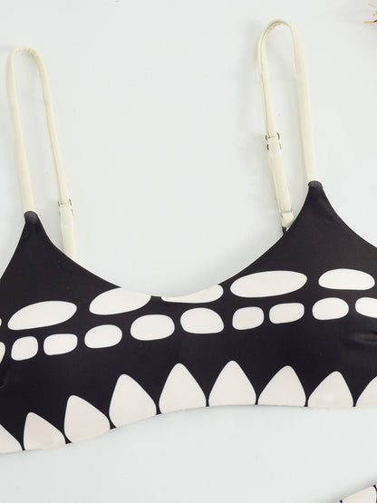 Black & White Tribal Print Bikini Set With Matching Sheer Sarong