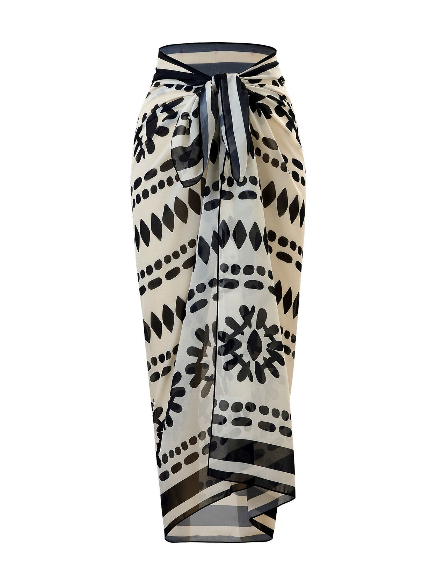 Black & White Tribal Print Bikini Set With Matching Sheer Sarong
