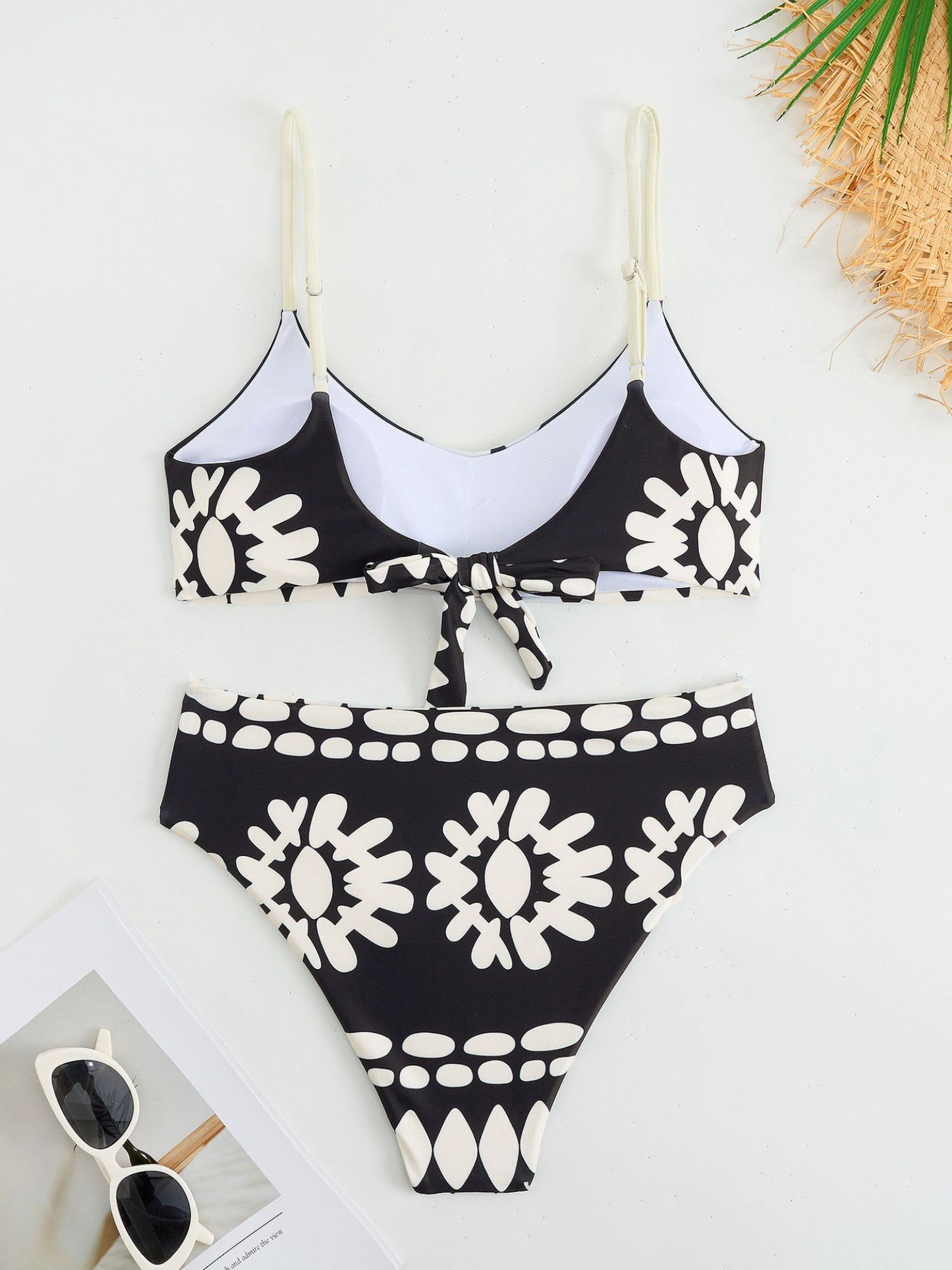 Black & White Tribal Print Bikini Set With Matching Sheer Sarong