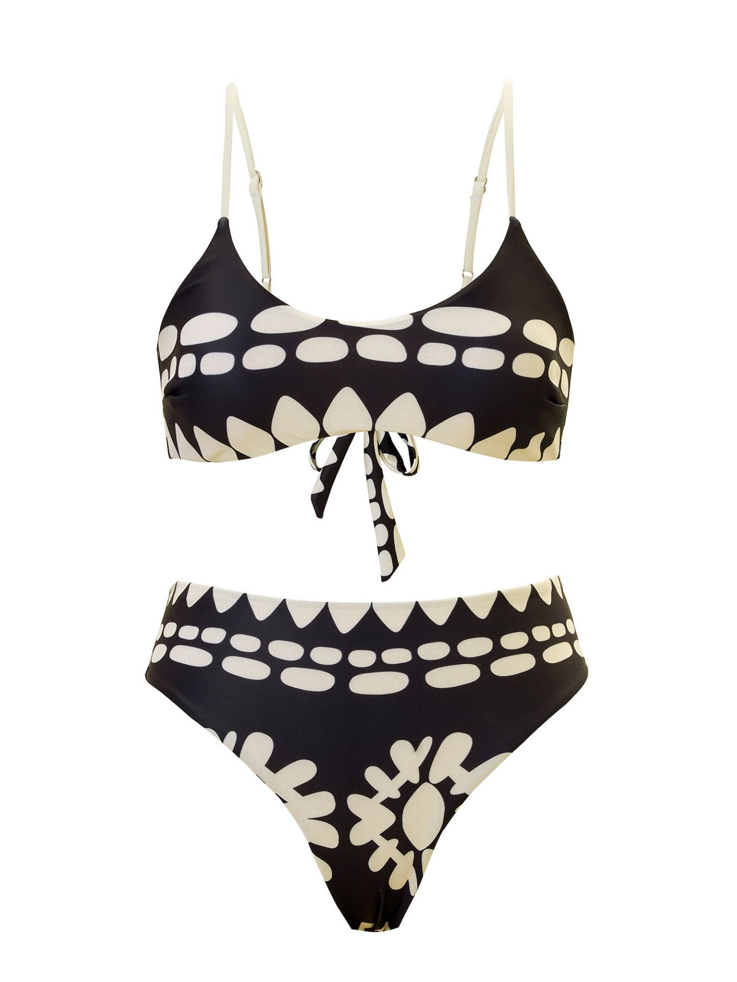 Black & White Tribal Print Bikini Set With Matching Sheer Sarong