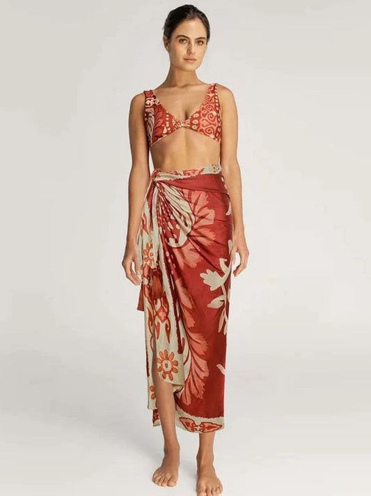 Island Bloom High-Waist Bikini & Sarong Set