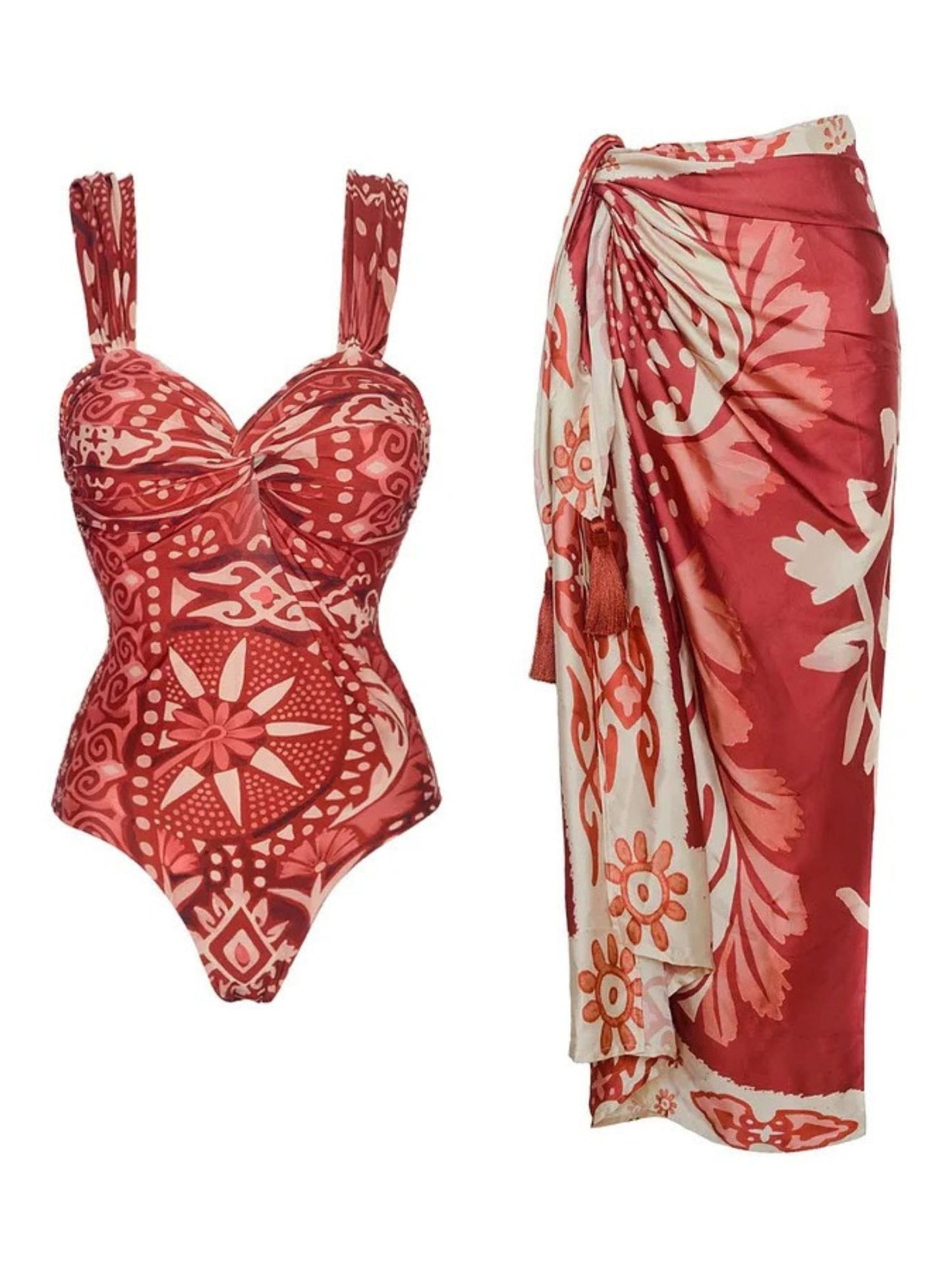 Island Bloom Ruched Swimsuit & Sarong Set