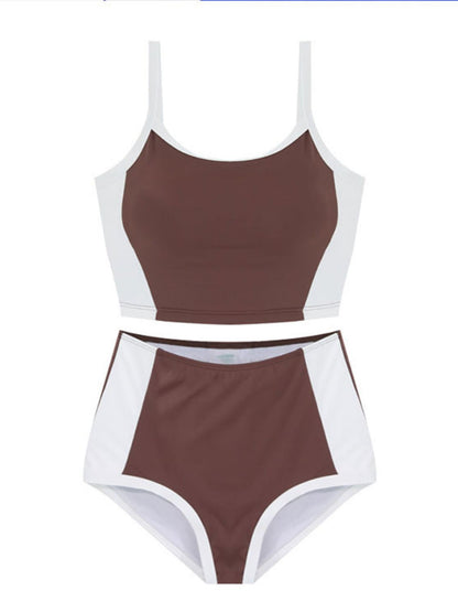 Mocha Contrast High-Waist Bikini Set