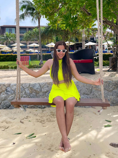 Neon Yellow Halter Bikini & Skirt Set