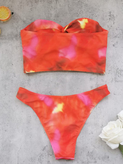 Tropical Sunset Tie-Dye Bikini Set With Sarong