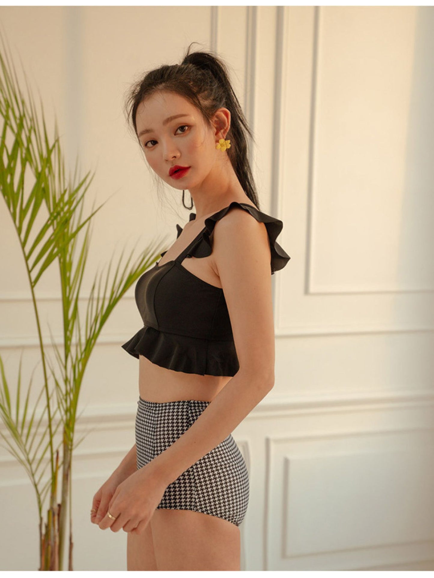 Houndstooth Elegance Two-Piece Swimsuit