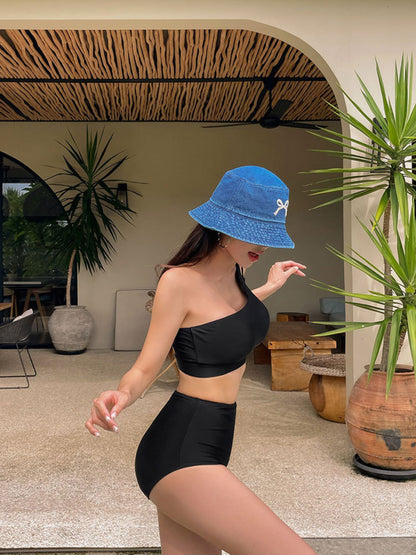 Black One-Shoulder High Waist Bikini Set