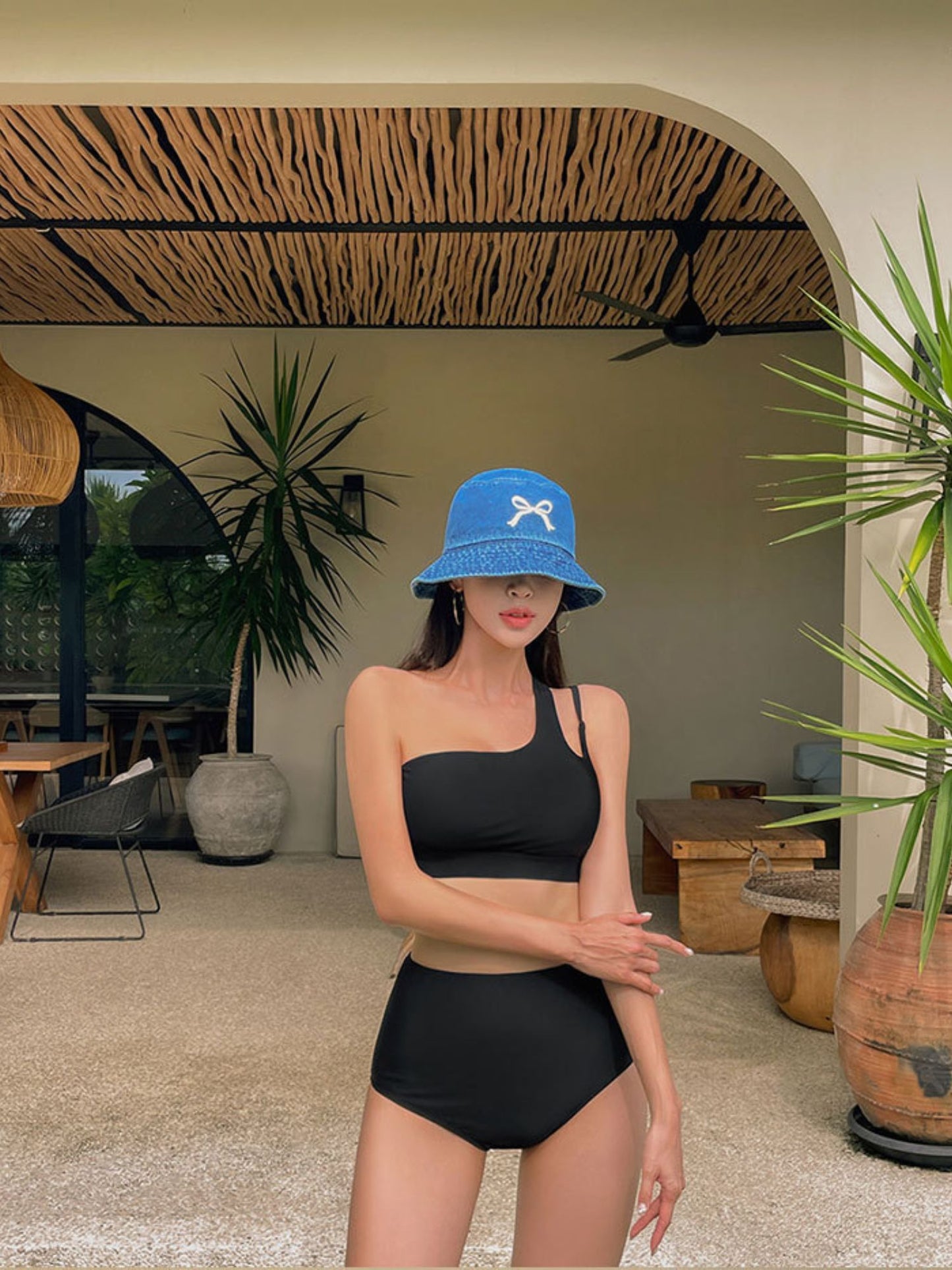 Black One-Shoulder High Waist Bikini Set