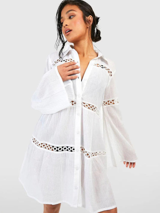 Collared Crochet Cover-Up Dress