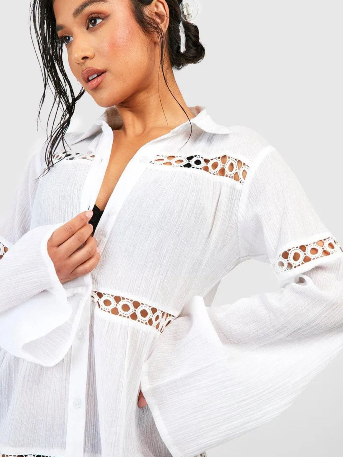 Collared Crochet Cover-Up Dress