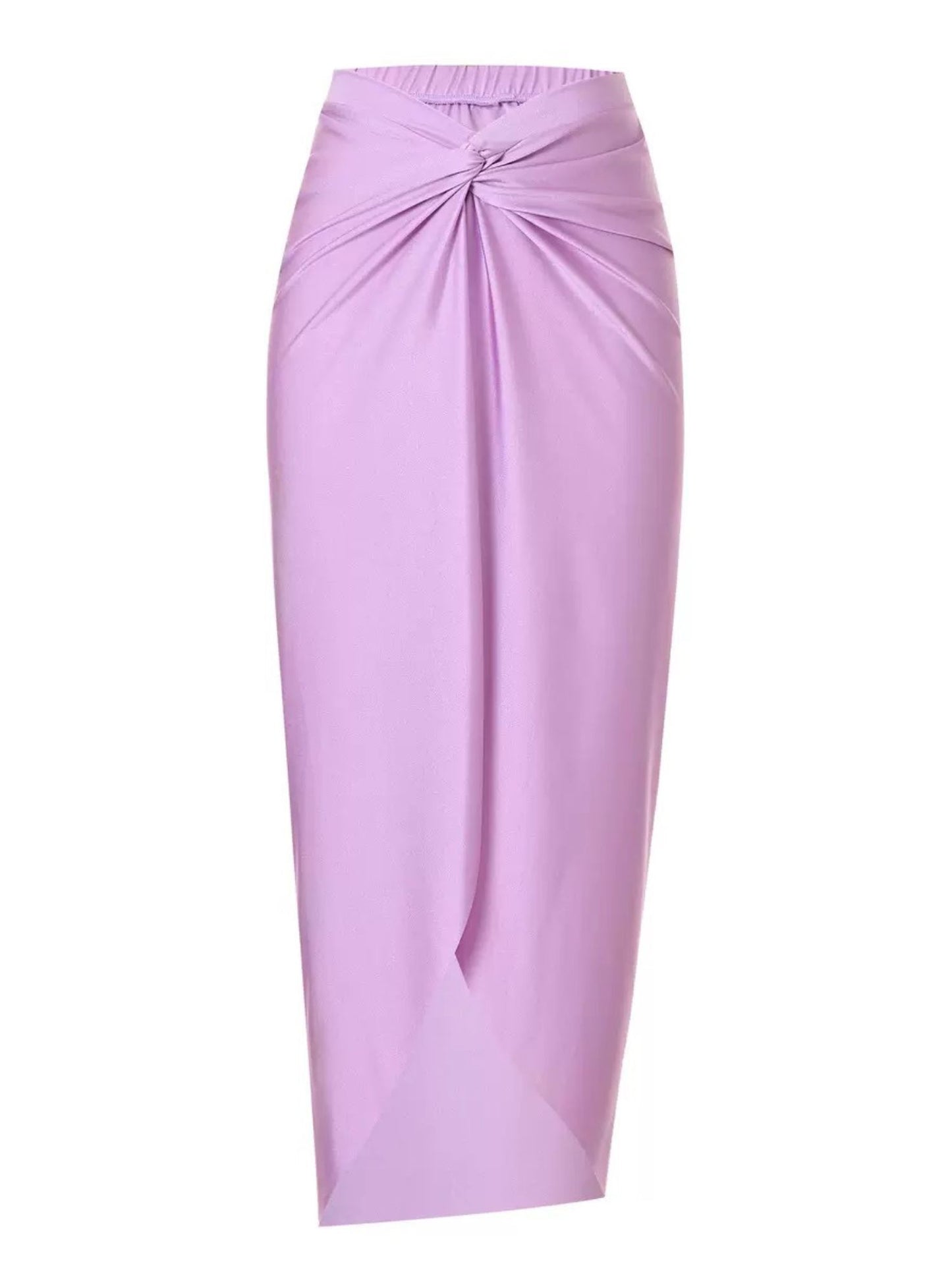 Lavender 3-Piece Bikini Set With High-Waist Bottom & Knot Detail Sarong