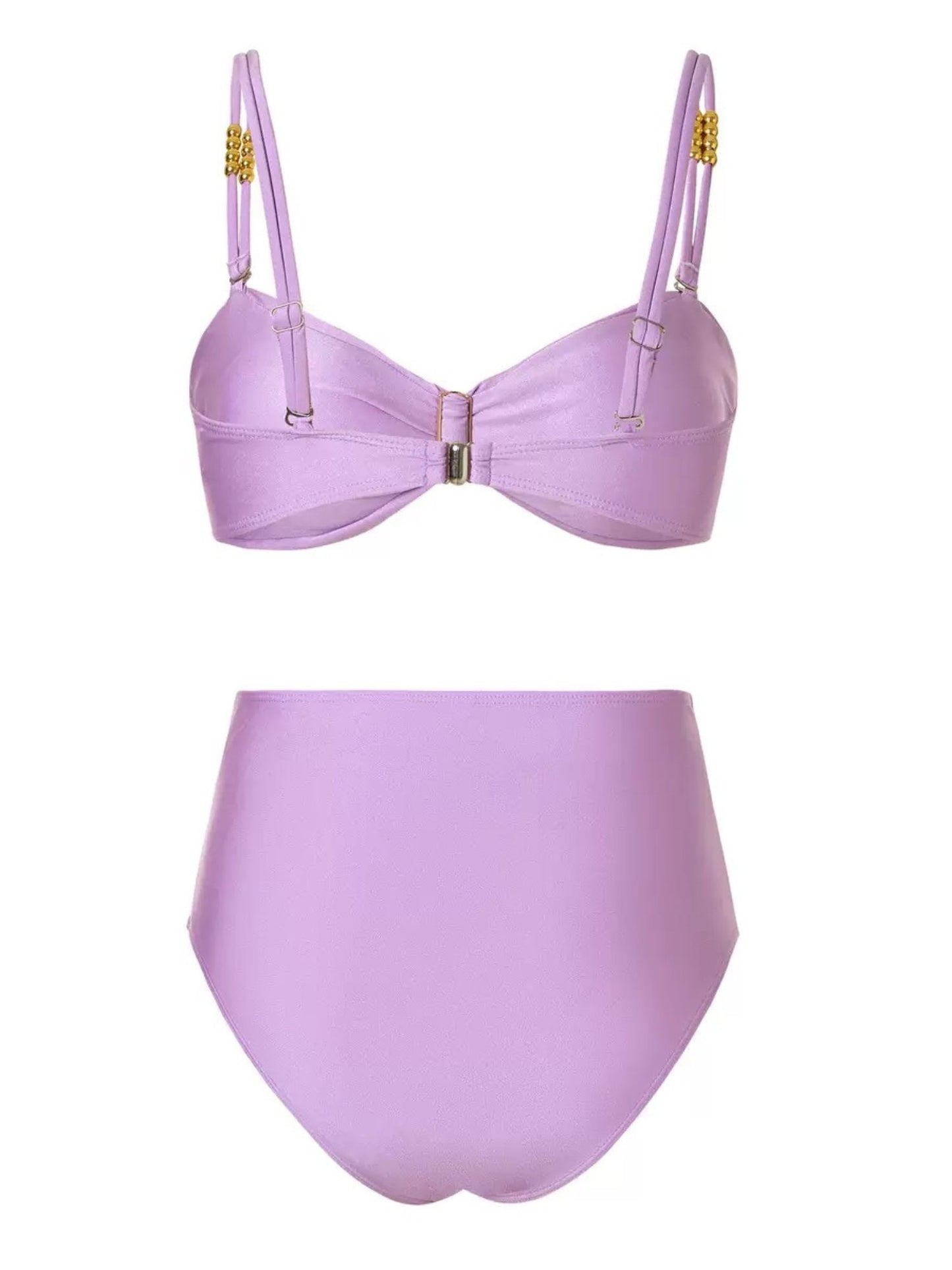 Lavender 3-Piece Bikini Set With High-Waist Bottom & Knot Detail Sarong