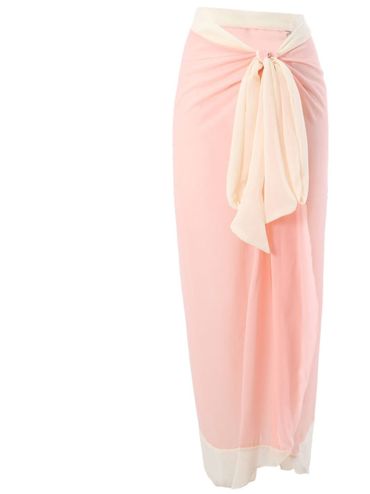 Blush Pink & Cream Chiffon Draped Sarong Beach Cover-Up