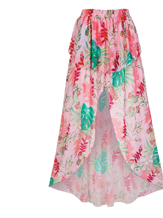 Tropical Floral Ruffle High-Low Skirt
