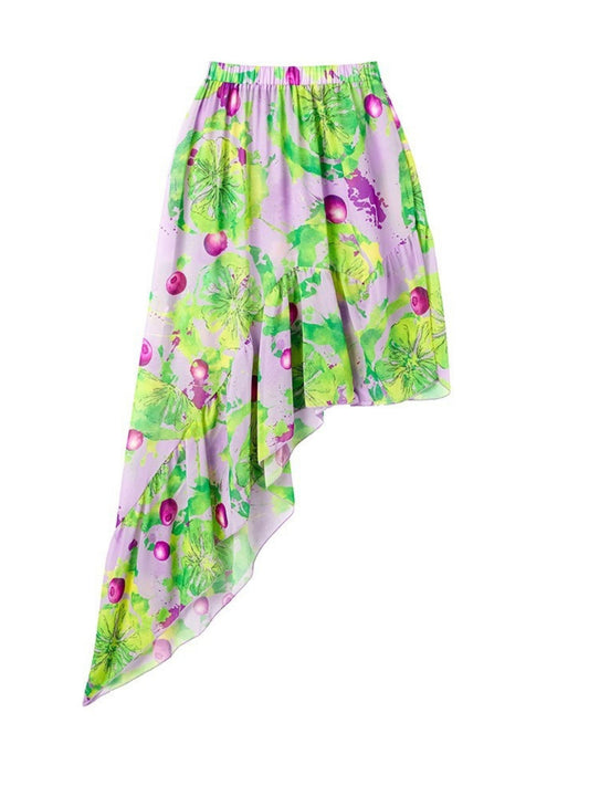 Lavender & Lime Abstract Ruffle Skirt