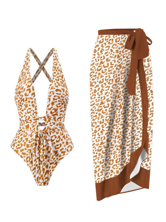 Leopard Print Monokini with Matching Wrap Skirt