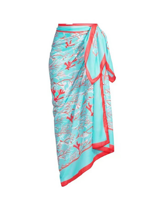 Elegant Aqua Coral Sarong Beach Cover-Up