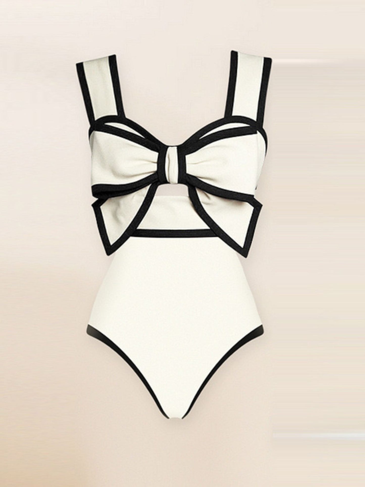 Black & White Bow One-Piece Swimsuit With Polka Dot Midi Sarong Skirt