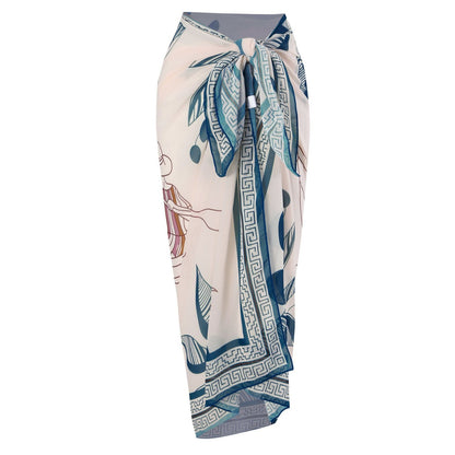 Grecian Key Print Beach Cover-Up