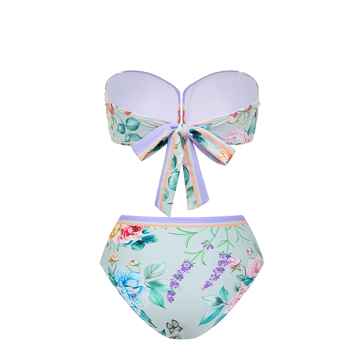 Pastel Bloom Bandeau Bikini Set And Skirt