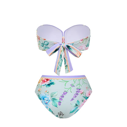 Pastel Bloom Bandeau Bikini Set And Skirt